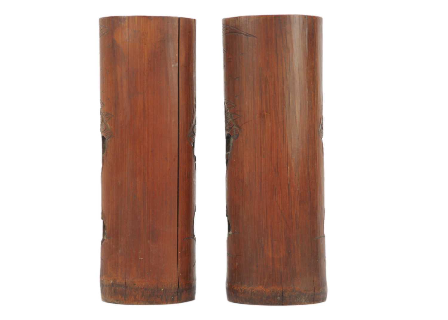 A pair of Chinese bamboo brush pots, late 19th century. - Image 2 of 4