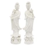 Two Chinese blanc de chine figures of Guanyin, 20th century.