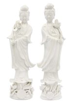 Two Chinese blanc de chine figures of Guanyin, 20th century.