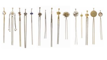 Fifteen various Japanese metal kanzashi, (hairpins)19th/20th century.