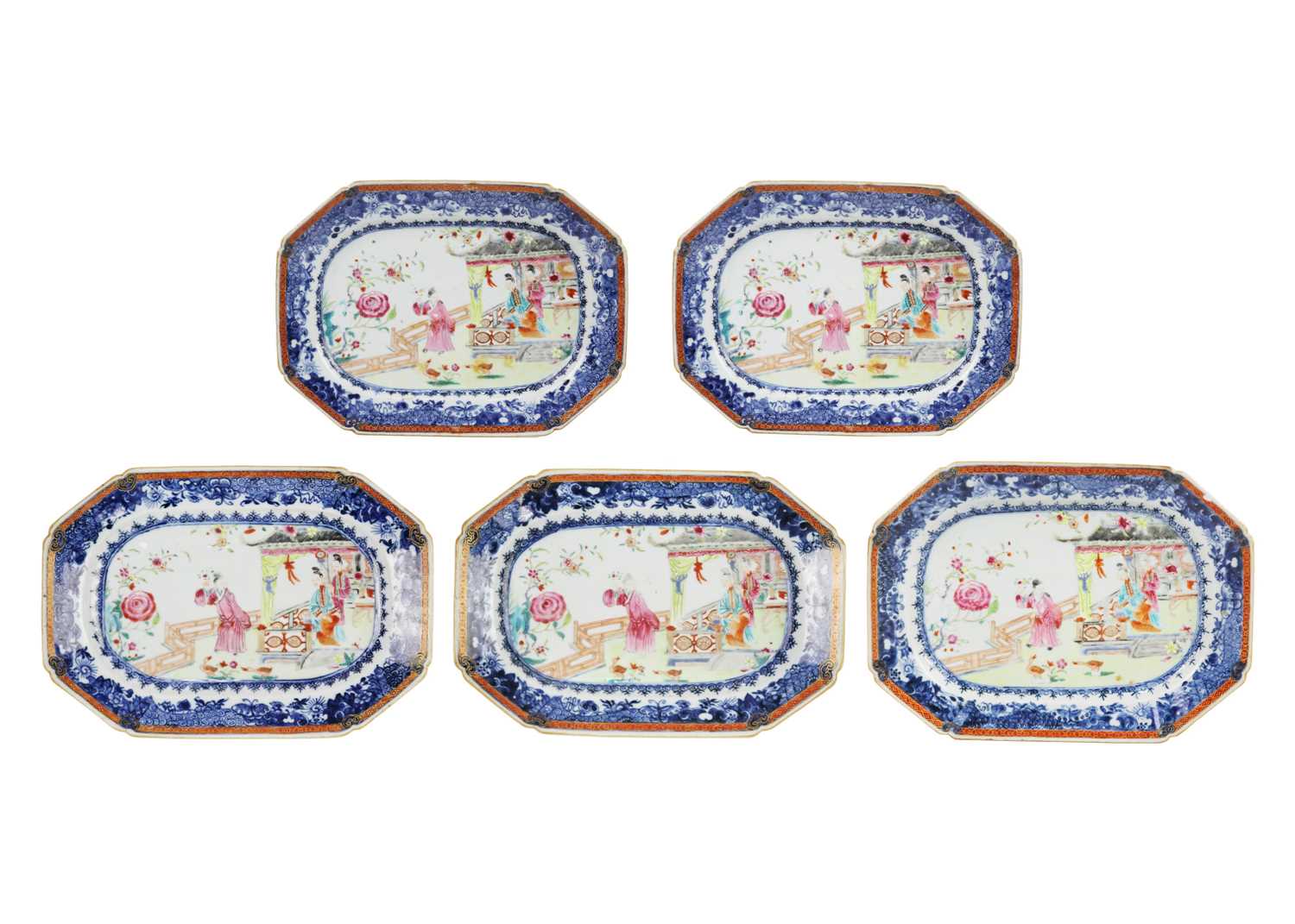 A set of five Chinese export porcelain meat dishes, Qianlong period, 18th century.