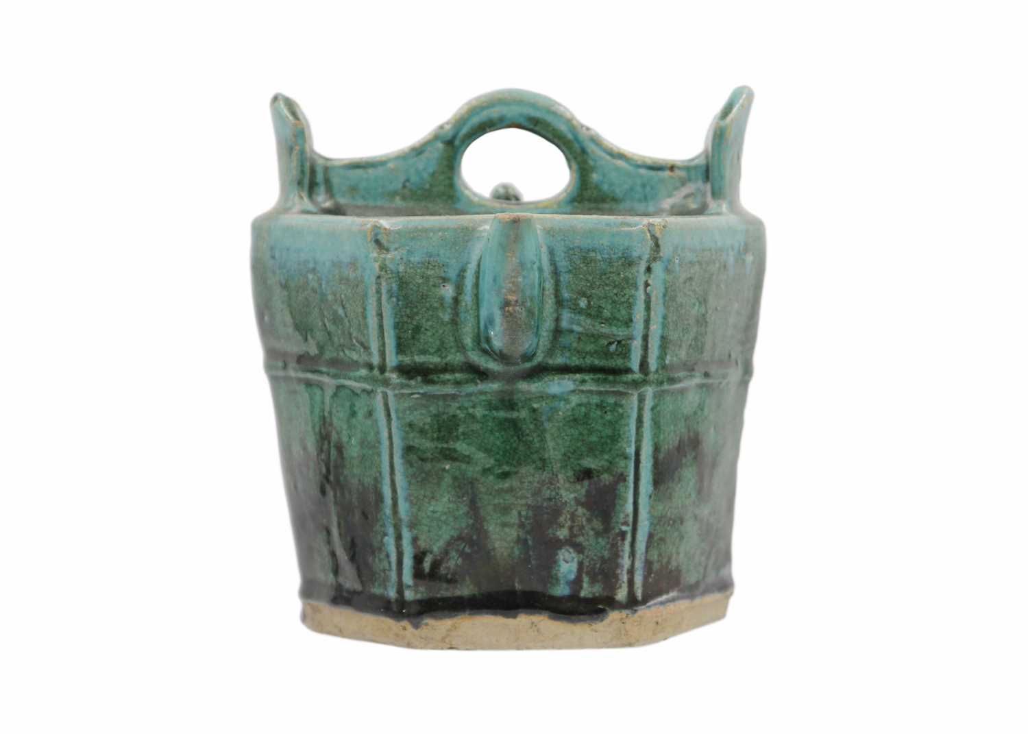 A Chinese Shiwan pottery green-glazed teapot, 19th century.
