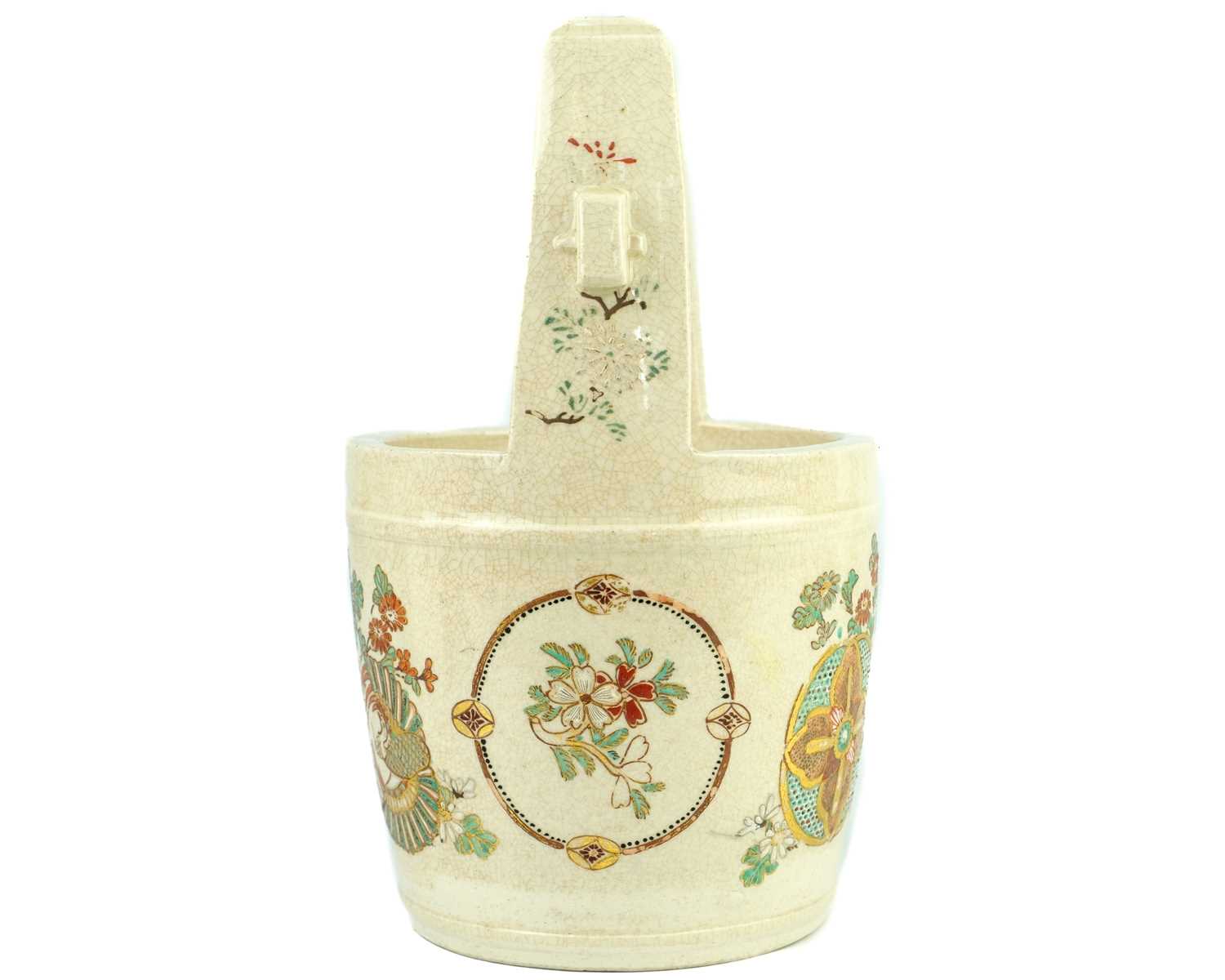 A Japanese Satsuma pottery teoke water bucket, Meiji period. - Image 3 of 11