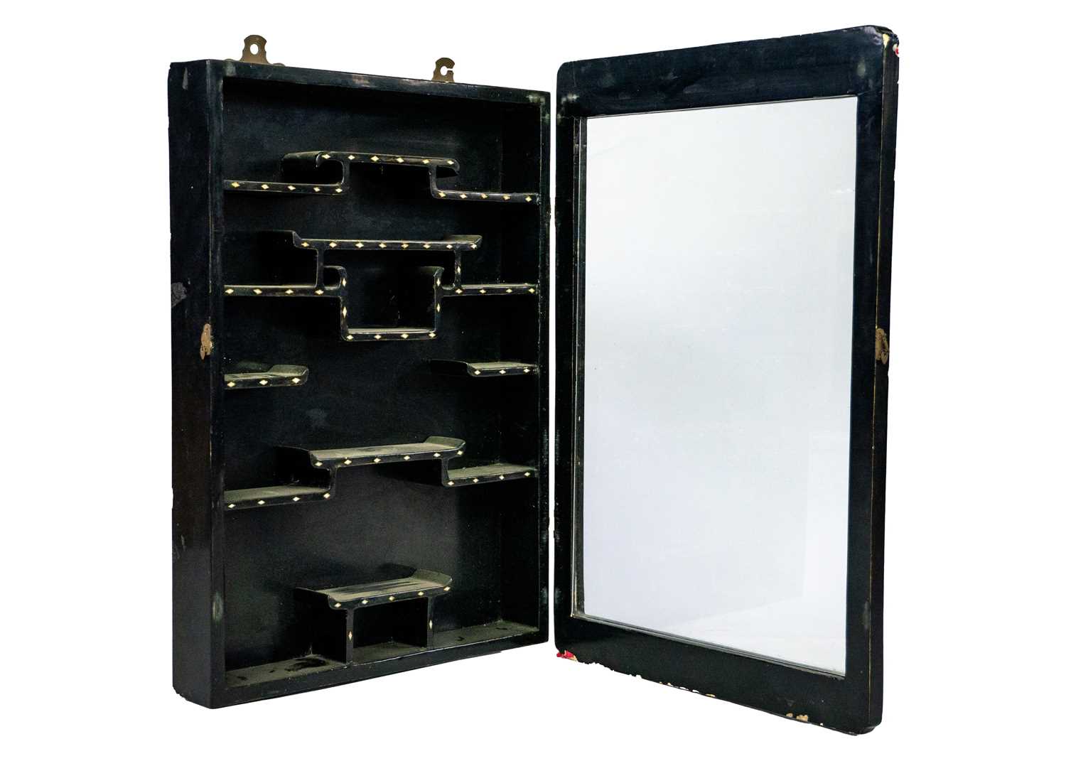 A Chinese black lacquer and mother-of-pearl hanging display cabinet. - Image 2 of 4