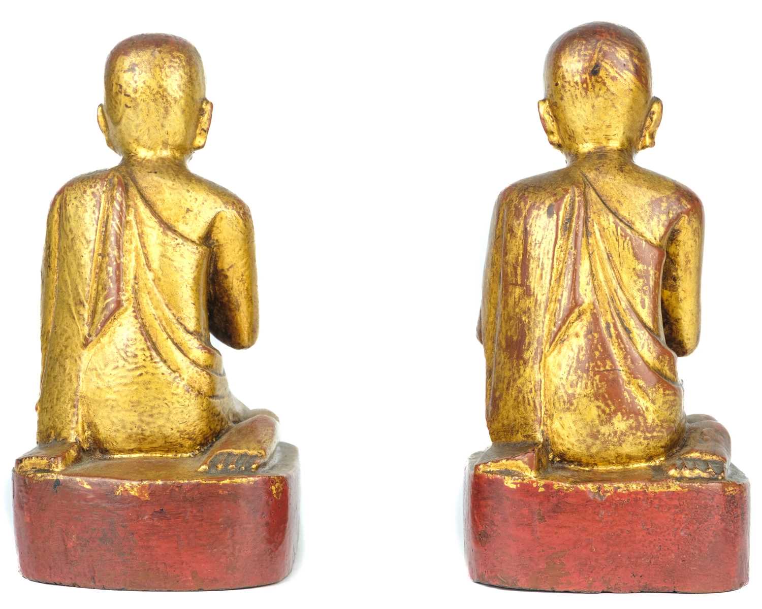 Two Burmese gilt wood models of monks, 19th century. - Image 3 of 5