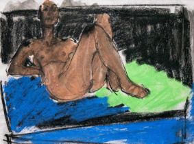 John EMANUEL (1930) Reclining Nude on Blue and Green