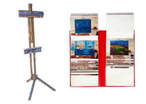 John Miller's paint-laden easel together with an album of photographs showing the easel holding