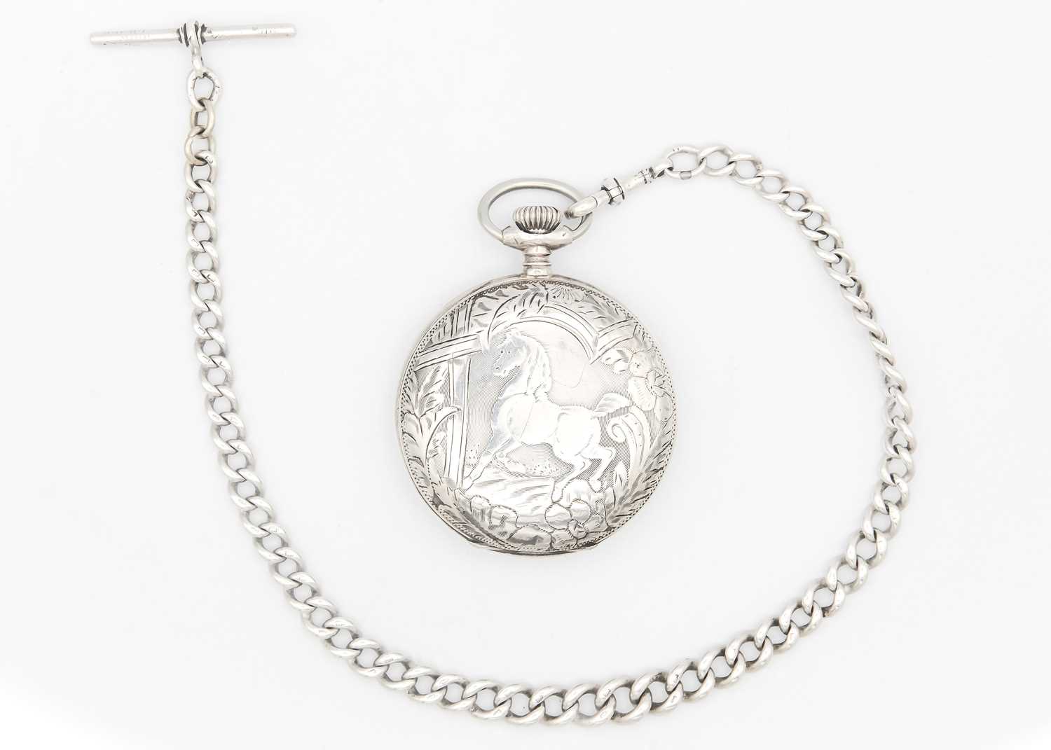 A silver-cased full hunter crown wind Swiss lever pocket watch. - Image 5 of 6