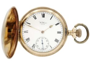 WALTHAM - A rose gold plated full hunter crown wind lever pocket watch.