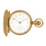 WALTHAM - A large rose gold plated full hunter crown wind lever pocket watch.
