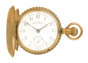 WALTHAM - A large rose gold plated full hunter crown wind lever pocket watch.