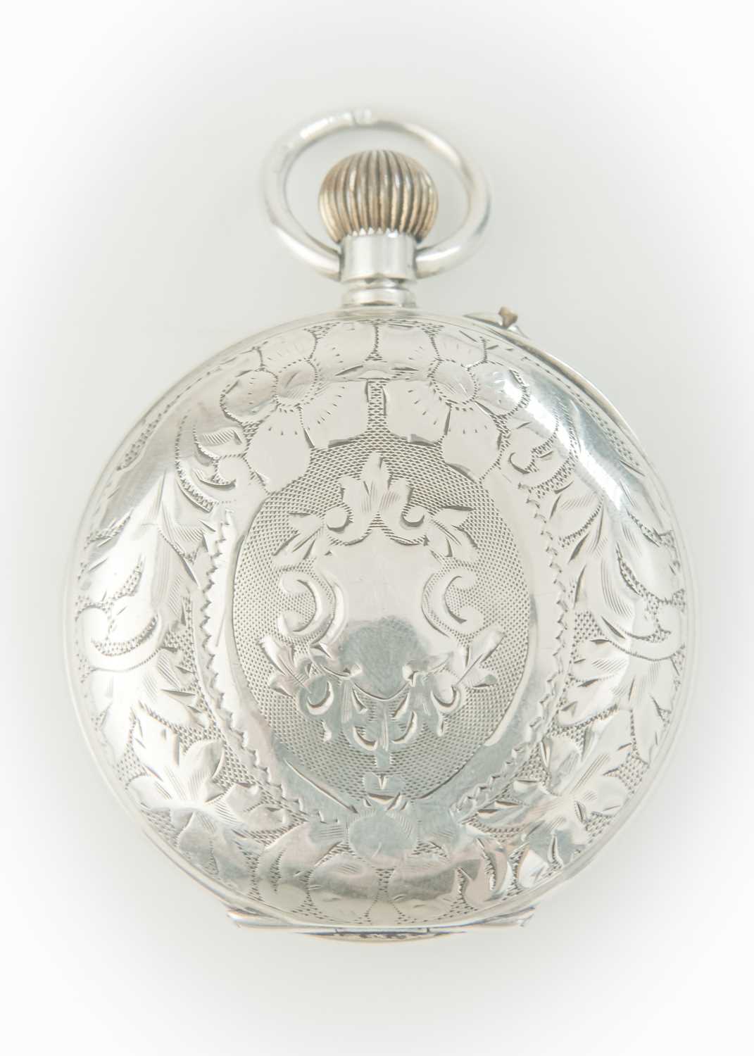 A silver cased crown wind pocket watch with visible escapement dial. - Image 4 of 5