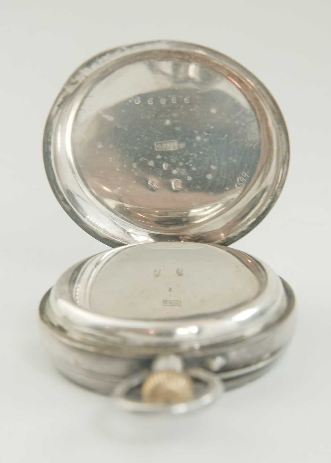 A .935 silver cased crown wind Swiss chronograph pocket watch. - Image 2 of 4