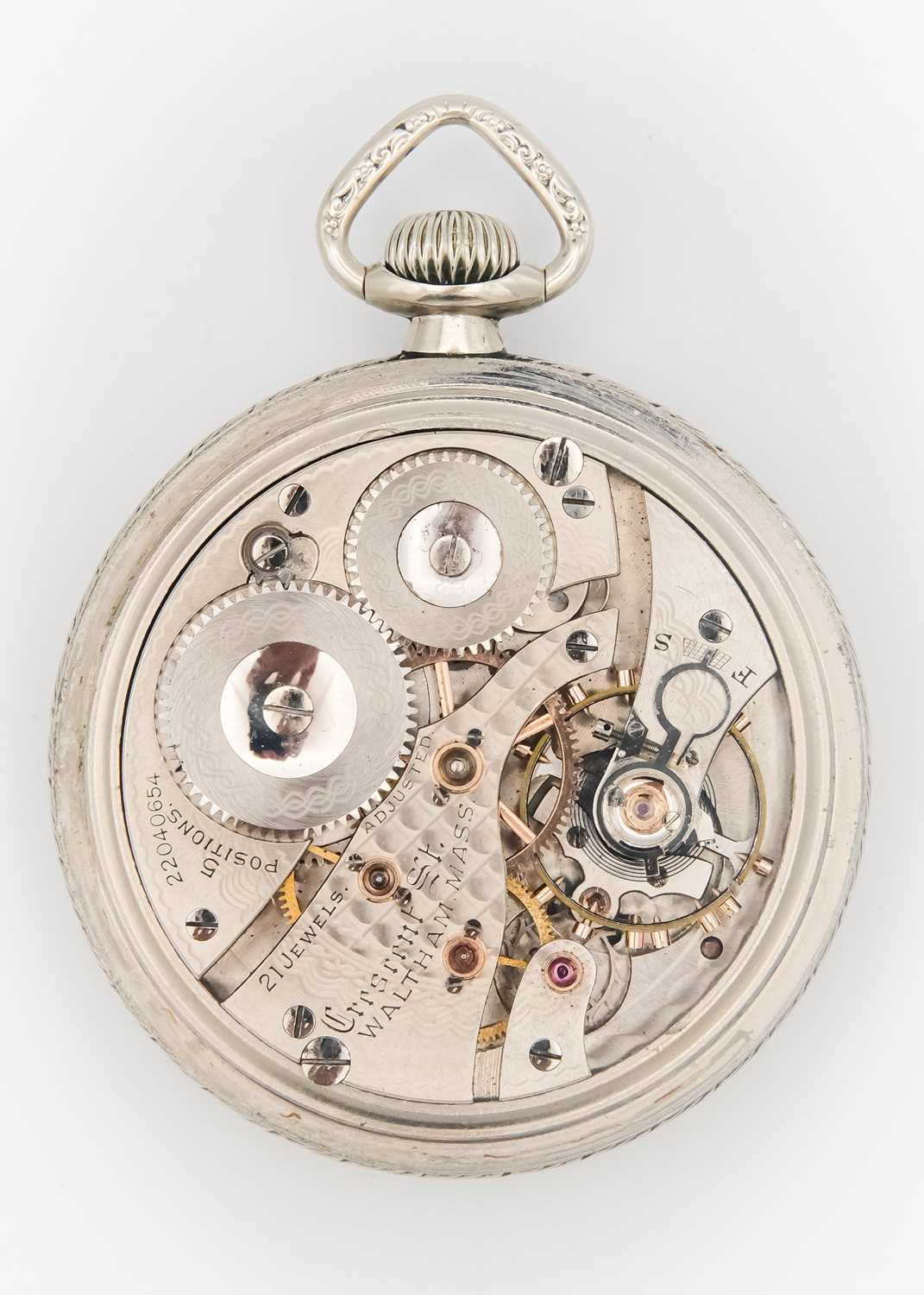 WALTHAM - A nickeloid cased crown wind lever pocket watch. - Image 4 of 5