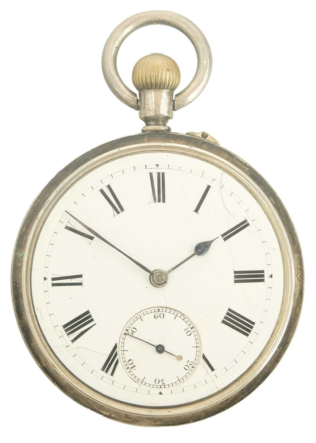 A silver cased crown wind lever pocket watch with silver Albert watch chain.