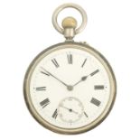 A silver cased crown wind lever pocket watch with silver Albert watch chain.
