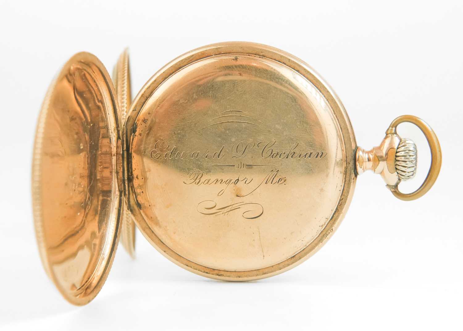 WALTHAM - A rose gold plated crown wind open face pocket watch. - Image 3 of 8