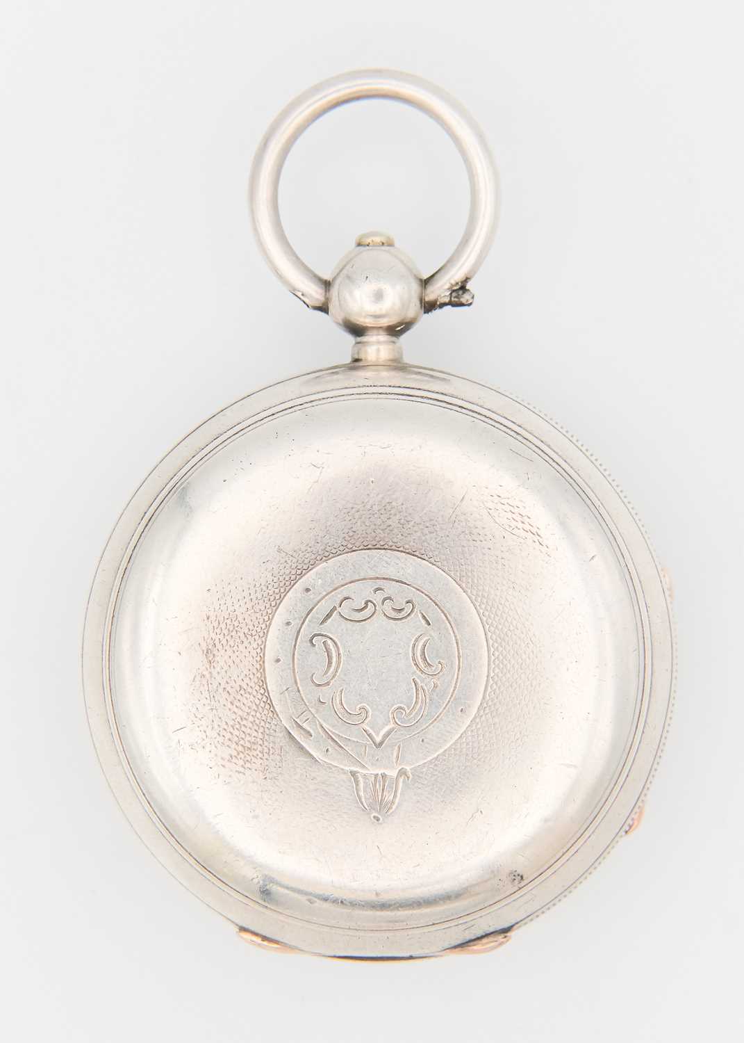 A silver key wind open face lever pocket watch. - Image 4 of 5