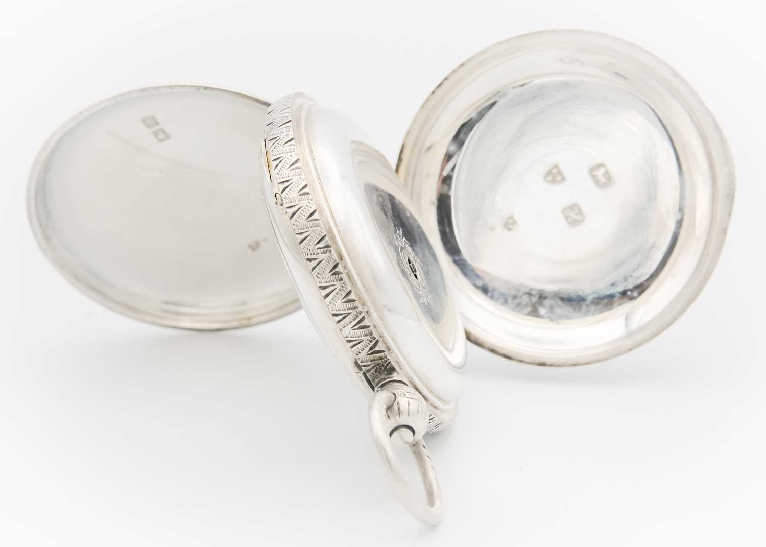 A silver large full hunter key wind fusee lever pocket watch by B. Stein & Co Edinburgh. - Image 4 of 7