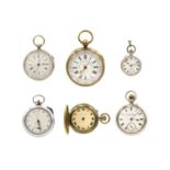 A collection of six pocket watches.
