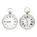 Two silver-cased key wind lever pocket watches.