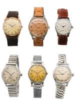A collection of six gentleman's manual wind wristwatches.