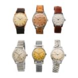 A collection of six gentleman's manual wind wristwatches.