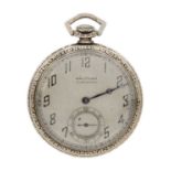 WALTHAM - An Art Deco gold plated crown wind open face pocket watch.