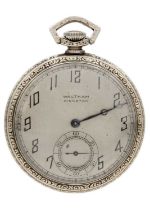 WALTHAM - An Art Deco gold plated crown wind open face pocket watch.