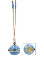 A silver gilt and blue guilloche enamel 'ball' pendant watch.