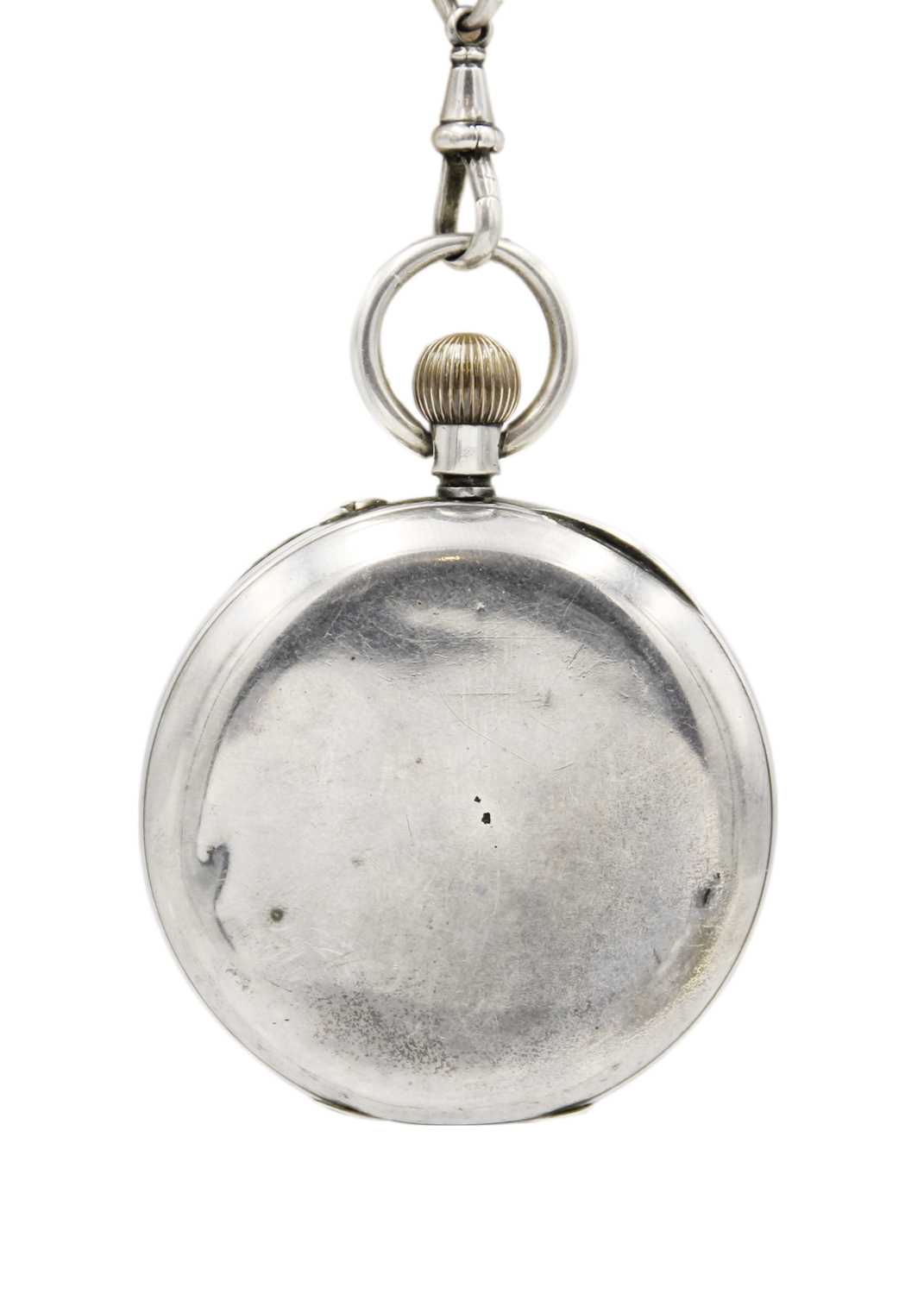 A silver cased crown wind lever pocket watch and silver Albert watch chain. - Image 3 of 3