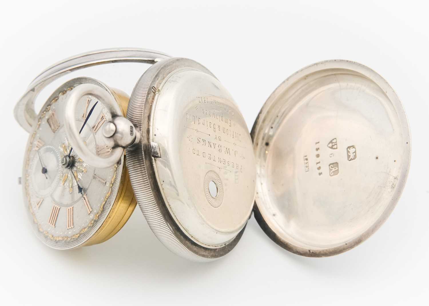 A silver cased key wind fusee lever open face pocket watch. - Image 3 of 5