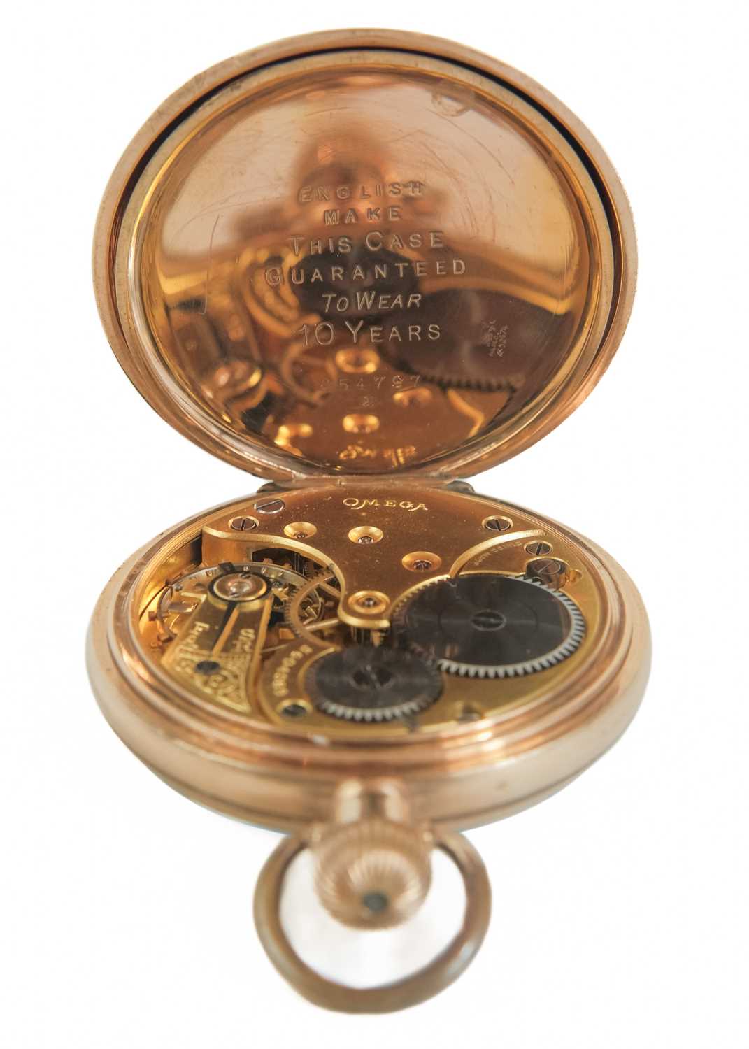 OMEGA - A gold-plated open face crown wind lever pocket watch. - Image 2 of 7