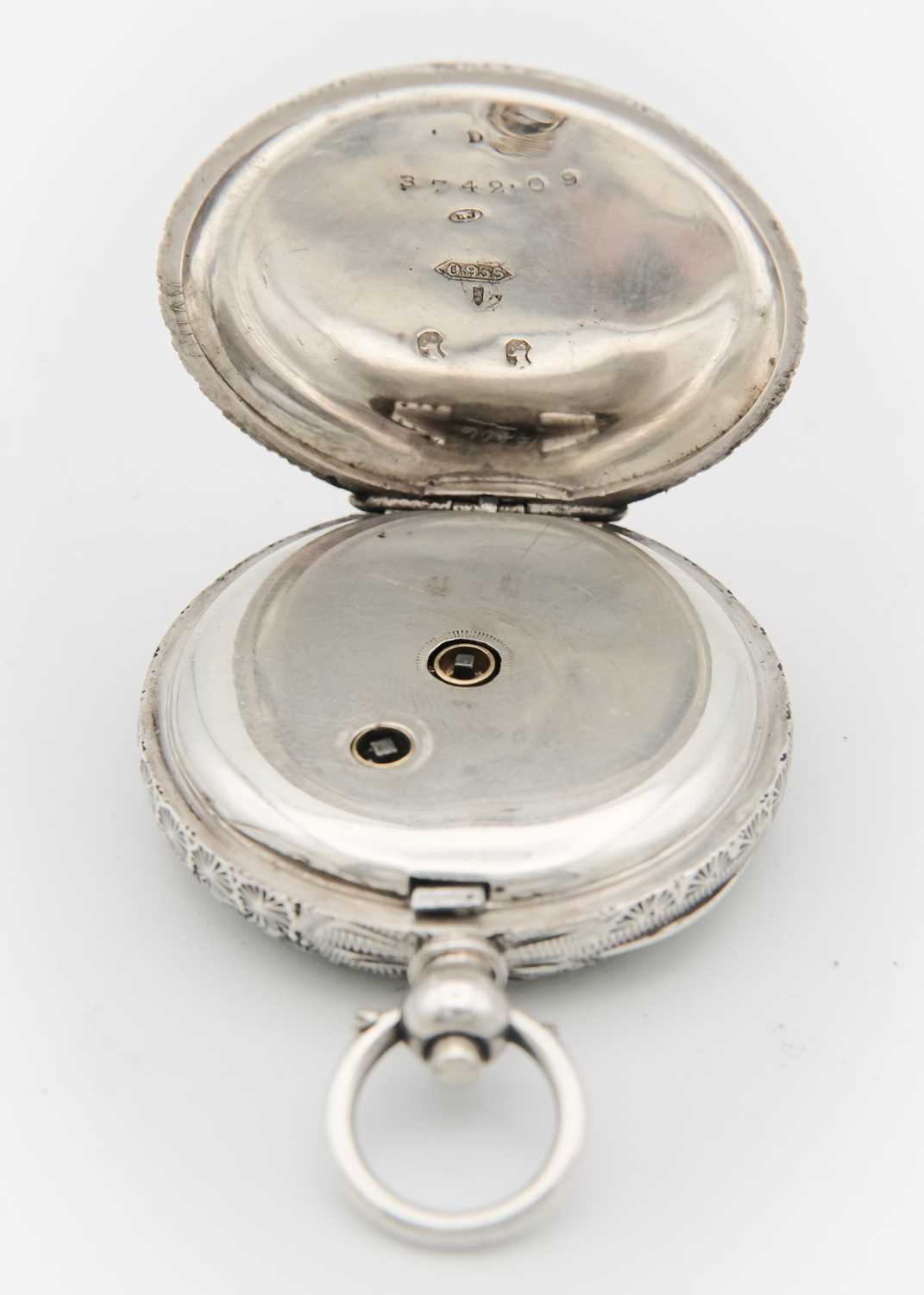 A 935 silver cased key wind fob Swiss cylinder pocket watch and silver fancy Albert. - Image 3 of 5