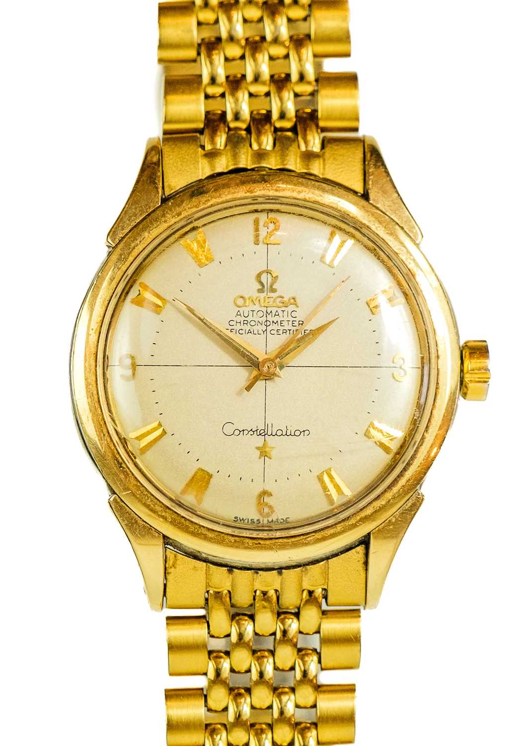 OMEGA - A Constellation Automatic chronometer gentleman's gold capped bracelet wristwatch.