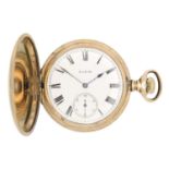 ELGIN - A rose gold plated full hunter crown wind pocket watch.