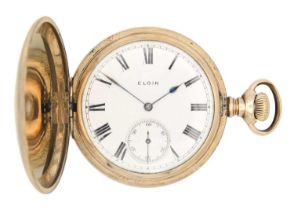 ELGIN - A rose gold plated full hunter crown wind pocket watch.