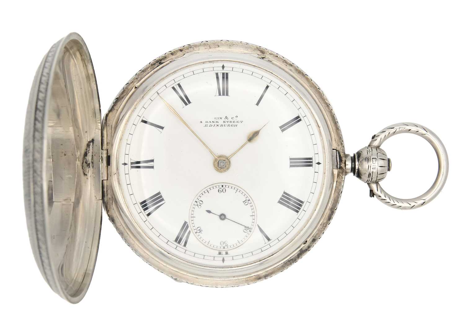 A silver large full hunter key wind fusee lever pocket watch by B. Stein & Co Edinburgh.