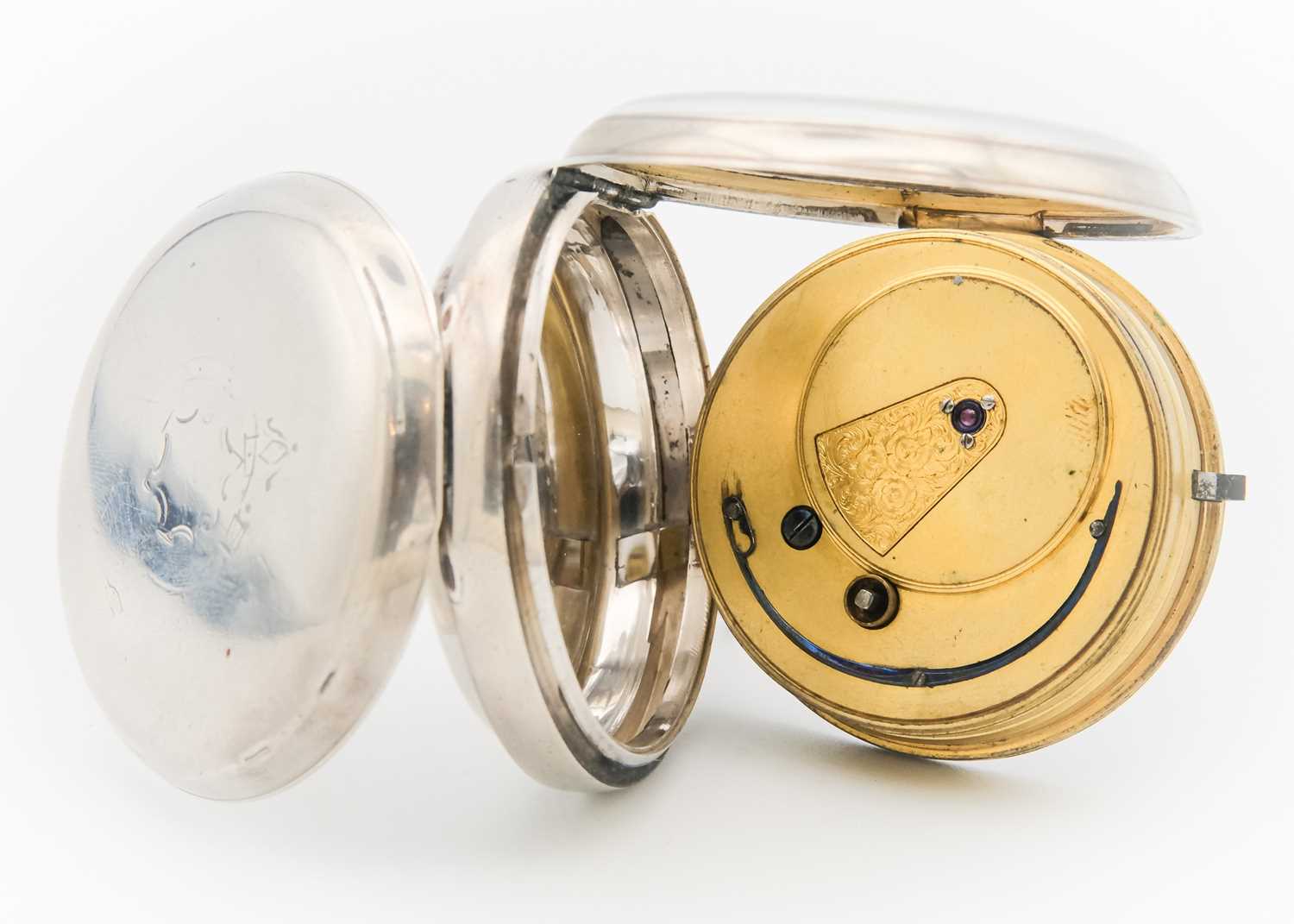 A silver cased key wind fusee lever open face pocket watch. - Image 4 of 7