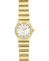 OMEGA - An 18ct Constellation 'Iris My Choice' lady's quartz wristwatch with diamond-set bezel.