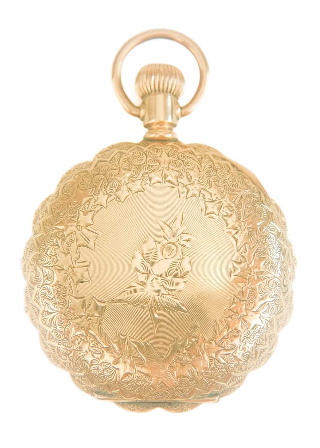 ELGIN - A rose gold plated crown wind full hunter lever pocket watch. - Image 2 of 7