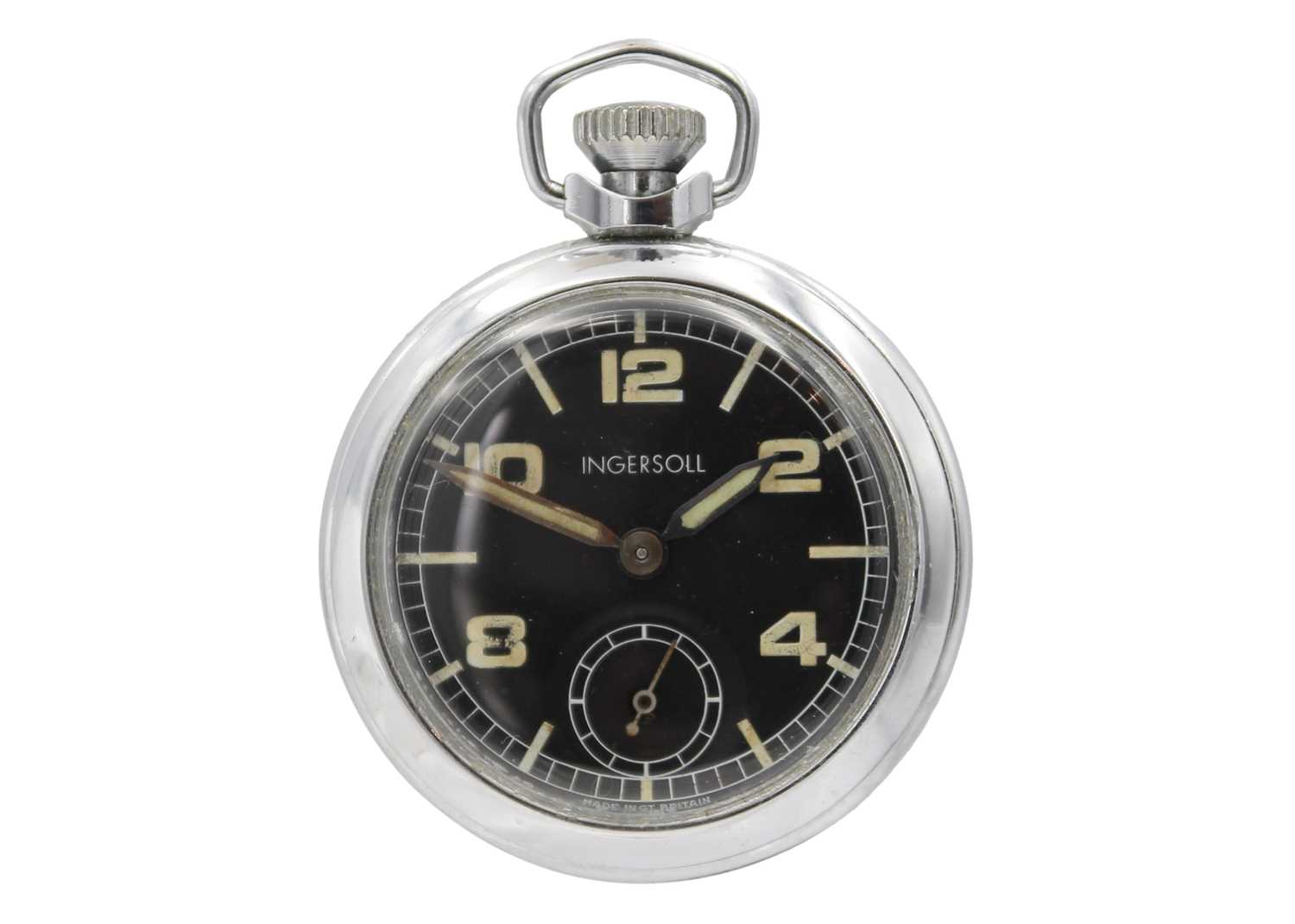 A selection of four crown wind pocket watches, two are military by Ingersoll. - Image 7 of 11