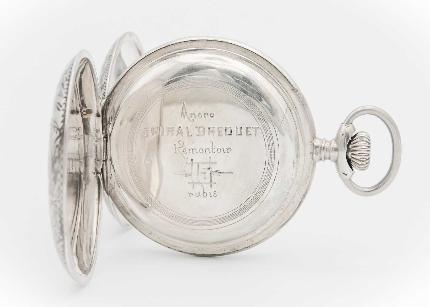 A silver-cased full hunter crown wind Swiss lever pocket watch. - Image 4 of 6