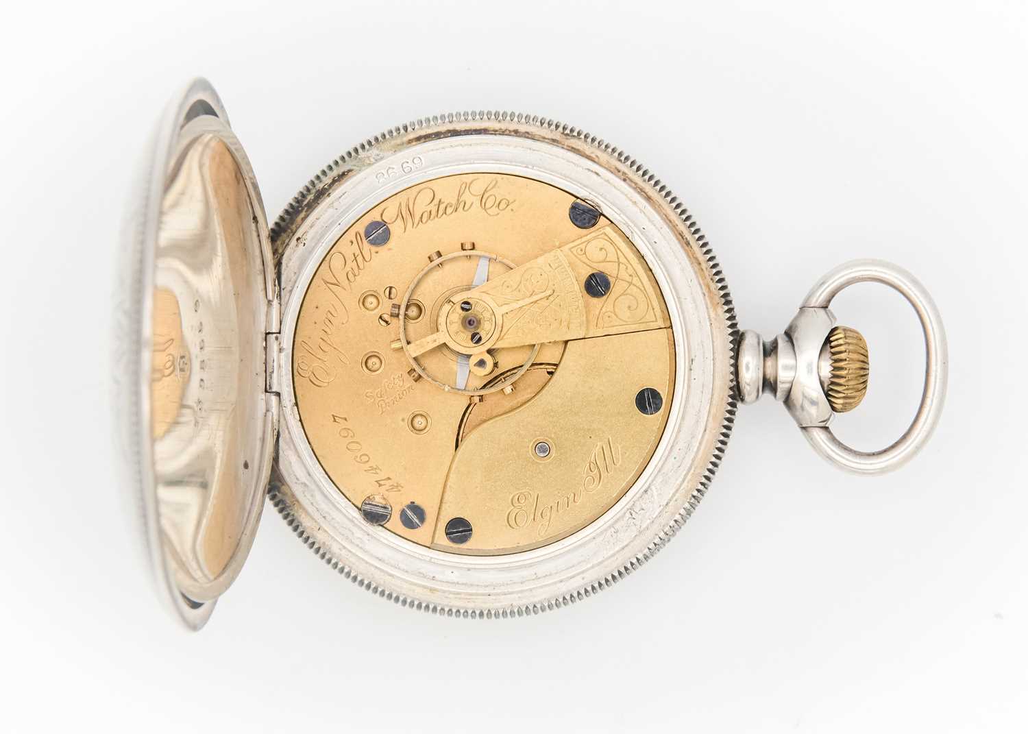 ELGIN - A large silver cased crown wind lever pocket watch. - Image 3 of 6