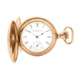 ELGIN - A rose gold plated full hunter lady's fob pocket watch.