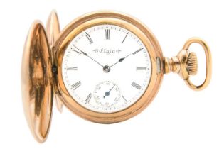 ELGIN - A rose gold plated full hunter lady's fob pocket watch.