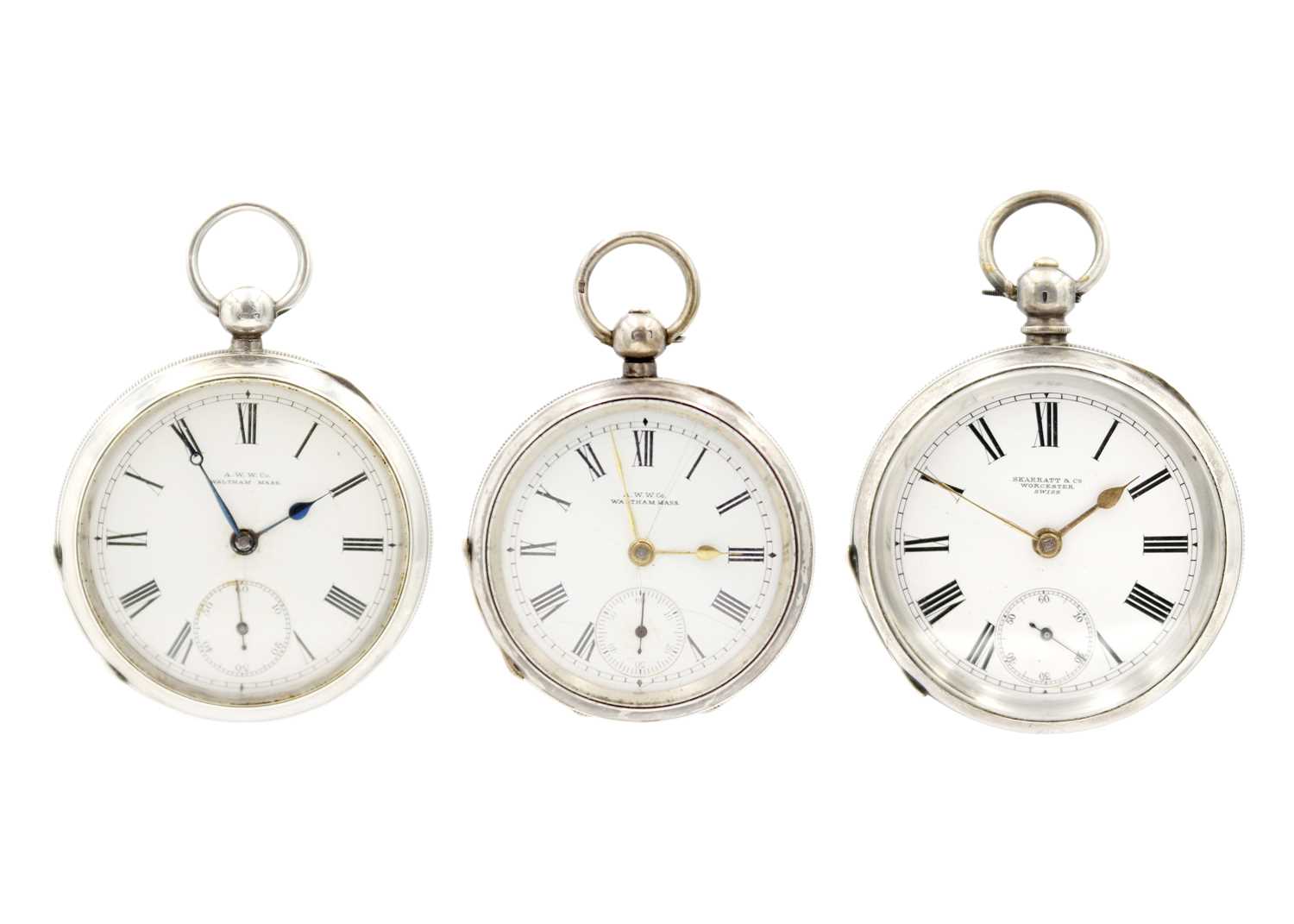 A selection of three pocket watches.