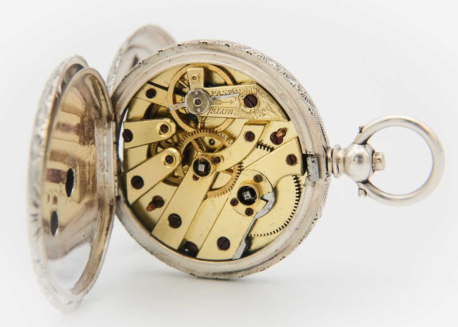 A 935 silver cased key wind fob Swiss cylinder pocket watch and silver fancy Albert. - Image 4 of 5