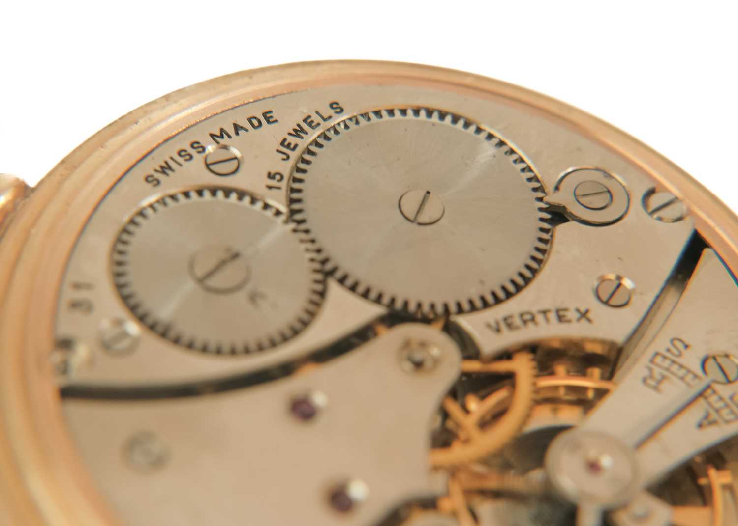 VERTEX FOR ASPREY - A 9ct half hunter crown wind lever pocket watch. - Image 6 of 10