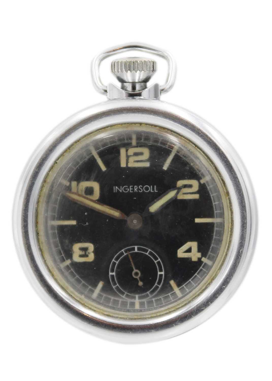 A selection of four crown wind pocket watches, two are military by Ingersoll. - Image 5 of 11